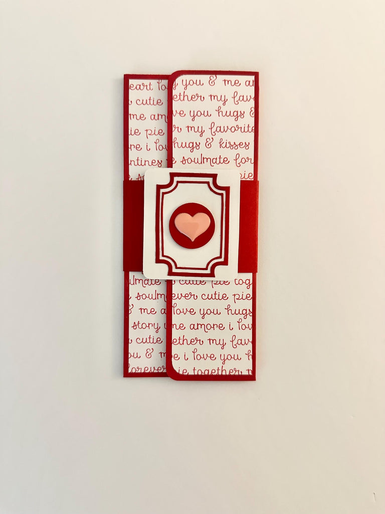 Handmade Red Gift Envelope with Cursive Love Phrases | Layered Belly Band Cash & Gift Card Holder