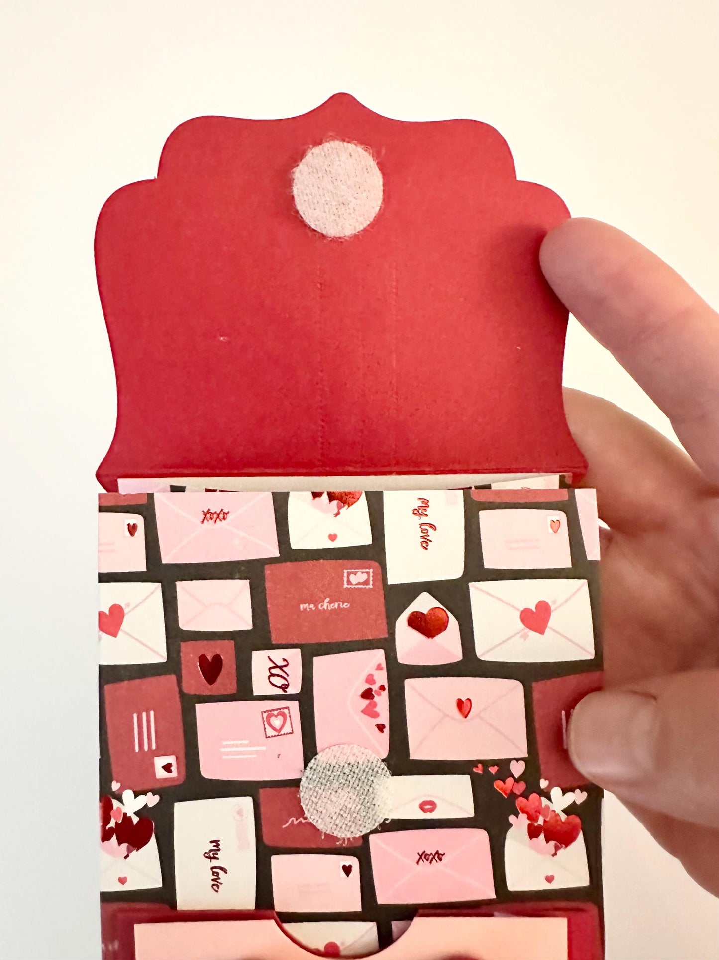 3D Paper Backpack Gift Box - Handmade Cardstock Favor Bag with Bow and Ribbon Straps - Pink & Red Envelope Print - Cute Stationery Holder