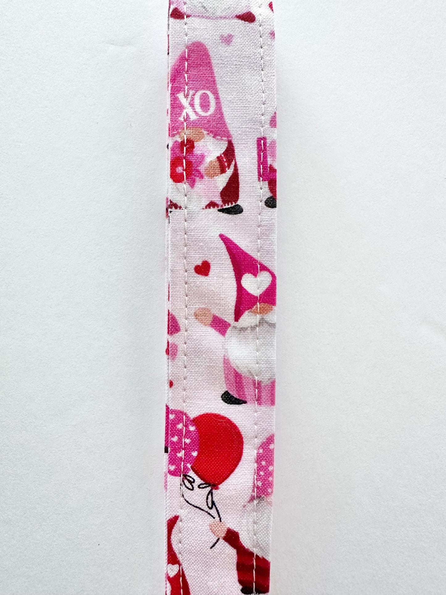 Valentine Gnome Keychain Key Fob | Pink Red White Fabric Wristlet | Handmade Valentine Gift | Cute Gnome Keychain