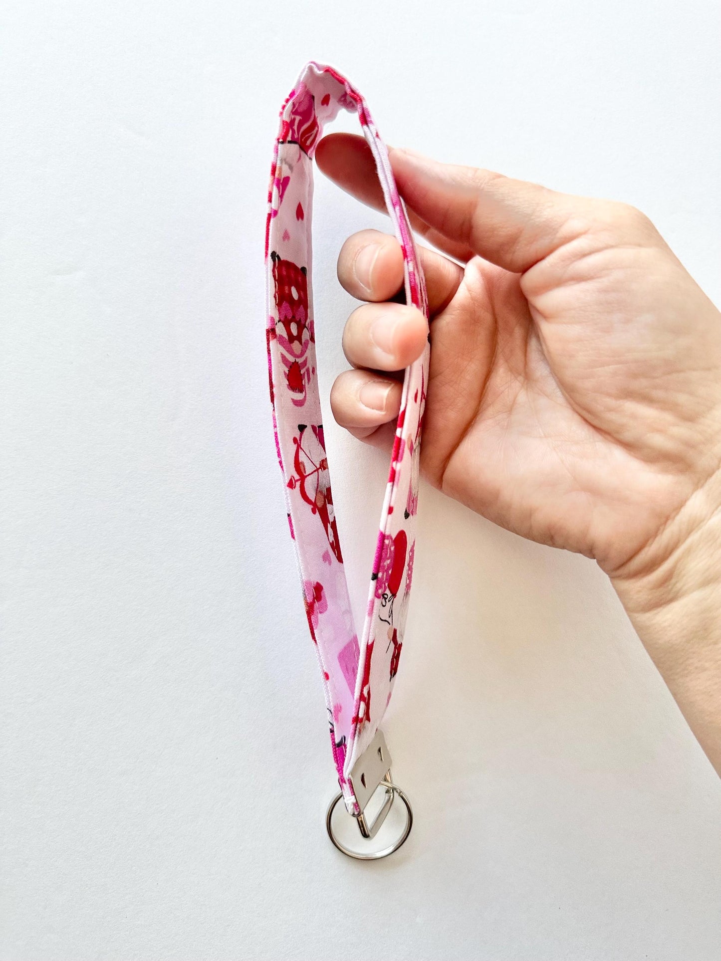Valentine Gnome Keychain Key Fob | Pink Red White Fabric Wristlet | Handmade Valentine Gift | Cute Gnome Keychain