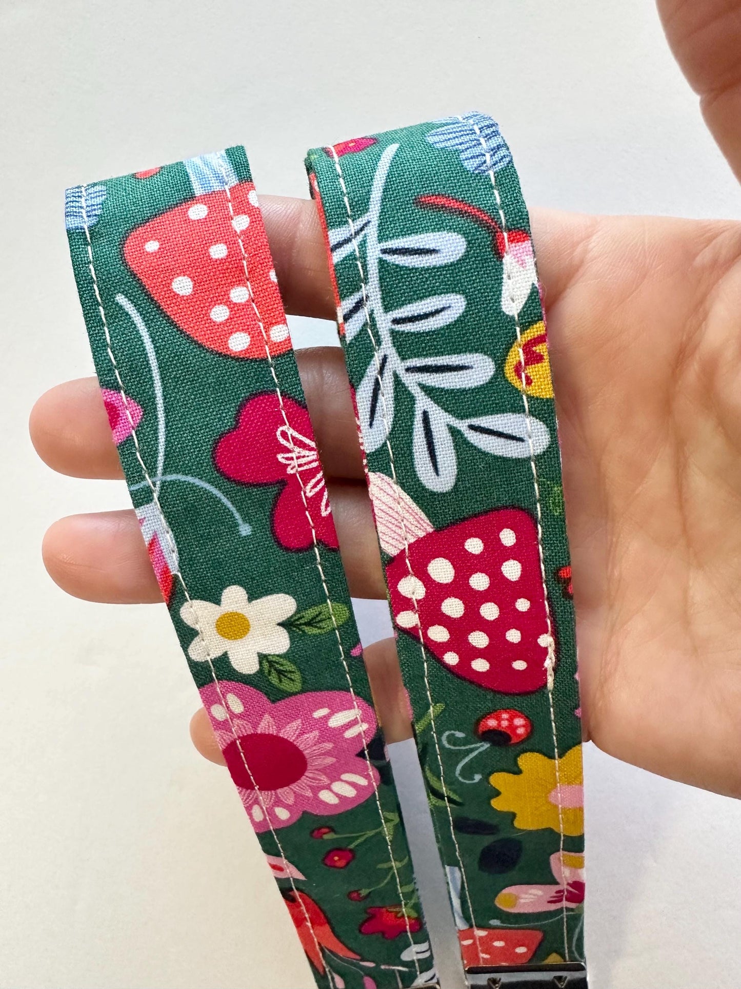 Forest Mushroom Fabric Key Fob Keychain | Green Nature Wristlet Keychain | Handmade Key Fob with Key Ring | Woodland Accessory