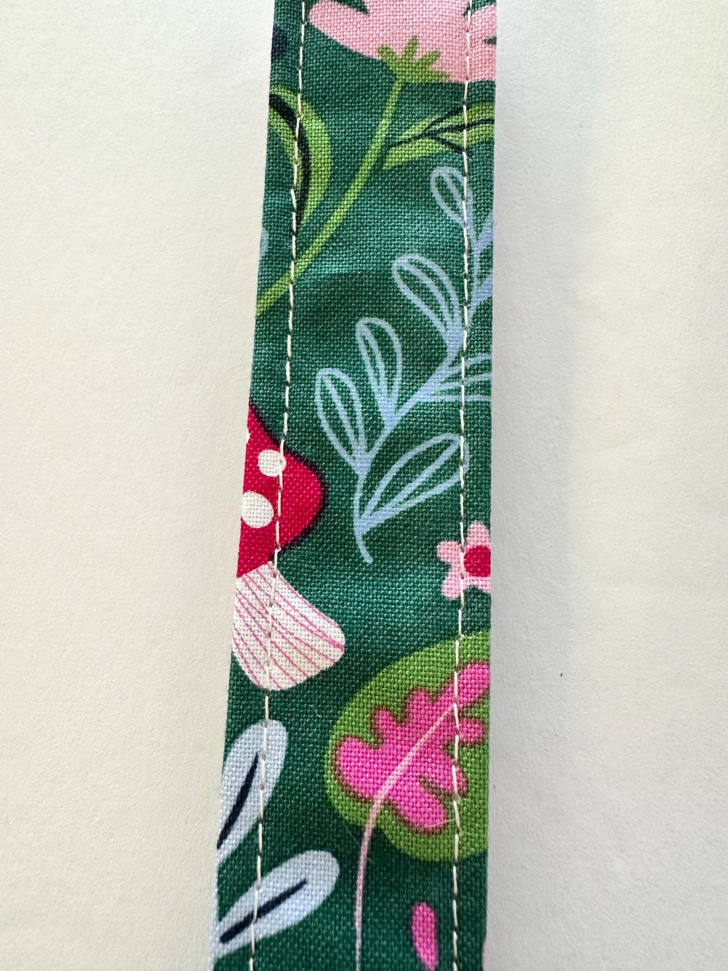 Forest Mushroom Fabric Key Fob Keychain | Green Nature Wristlet Keychain | Handmade Key Fob with Key Ring | Woodland Accessory