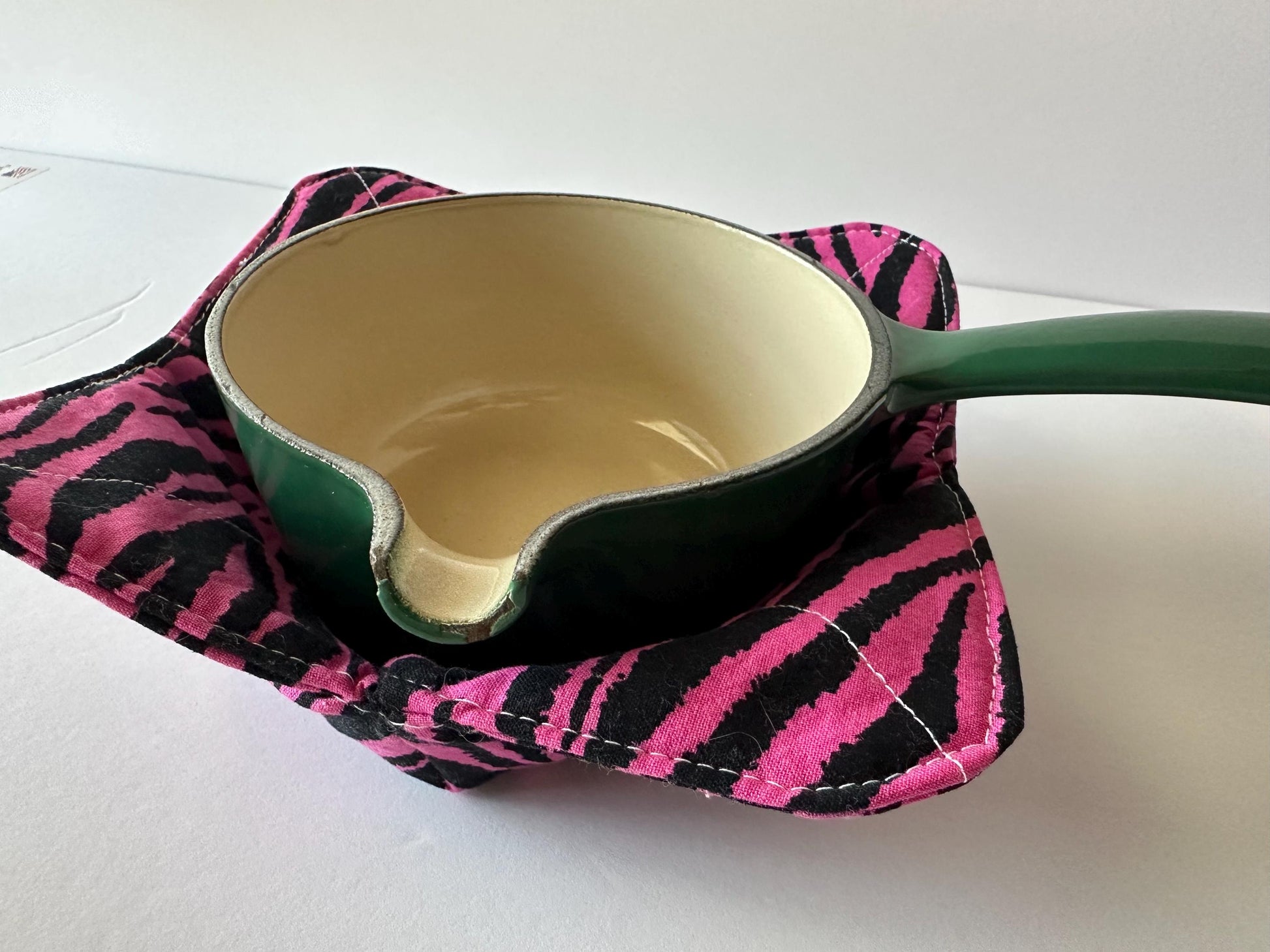 Fuchsia Pink & Black Zebra Stripe Bowl Cozy | Handmade Hot Bowl Holder | Kitchen Accessory