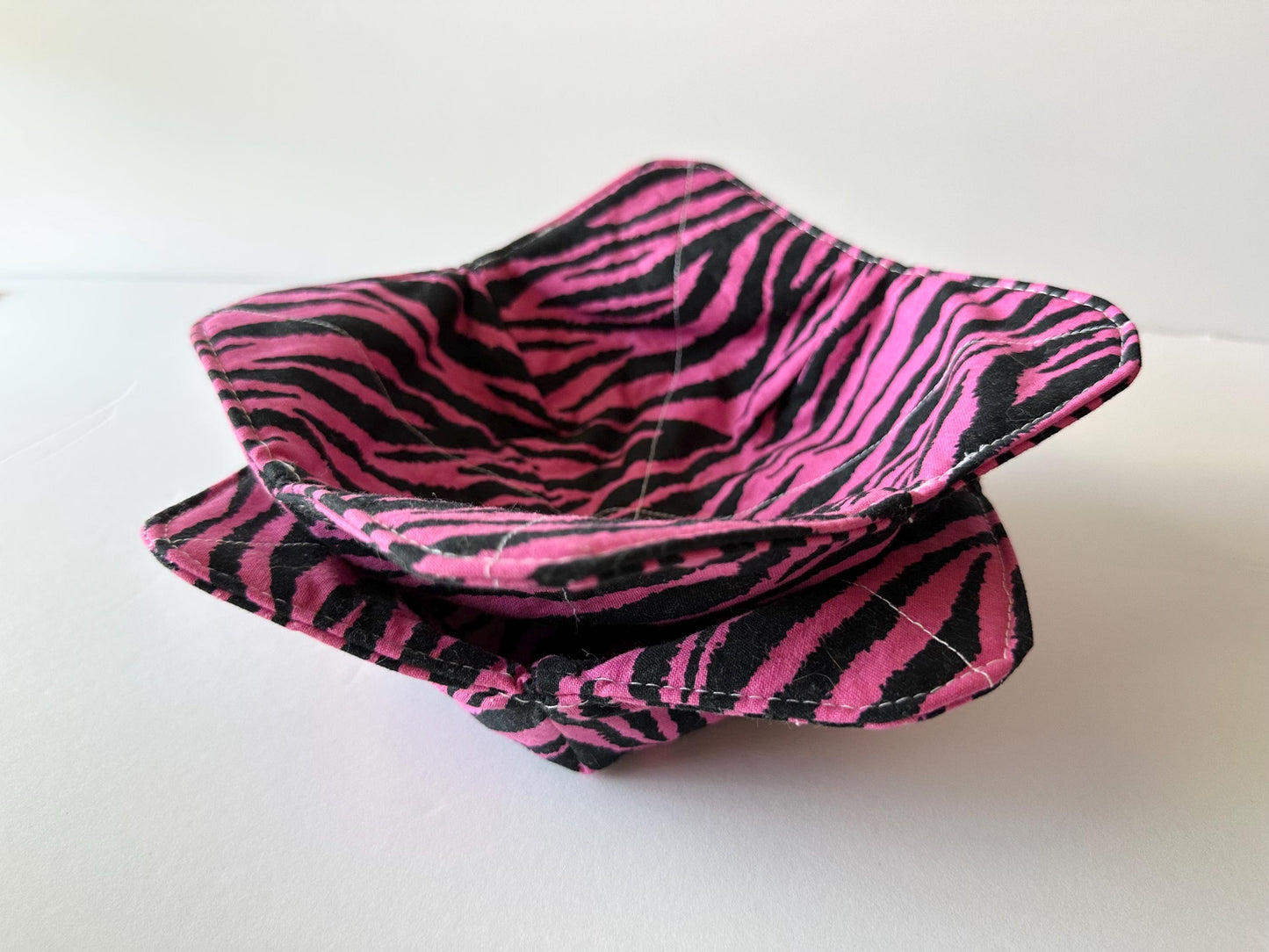 Fuchsia Pink & Black Zebra Stripe Bowl Cozy | Handmade Hot Bowl Holder | Kitchen Accessory