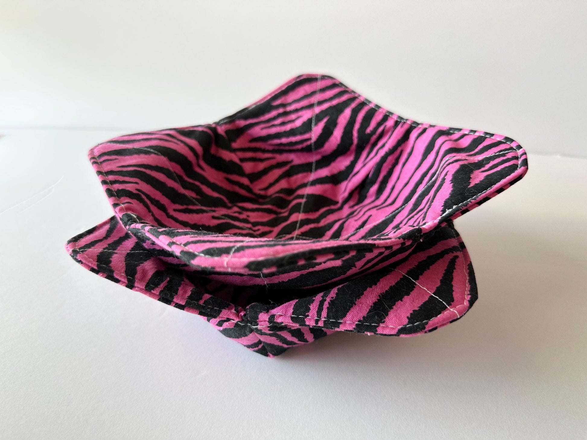 Fuchsia Pink & Black Zebra Stripe Bowl Cozy | Handmade Hot Bowl Holder | Kitchen Accessory
