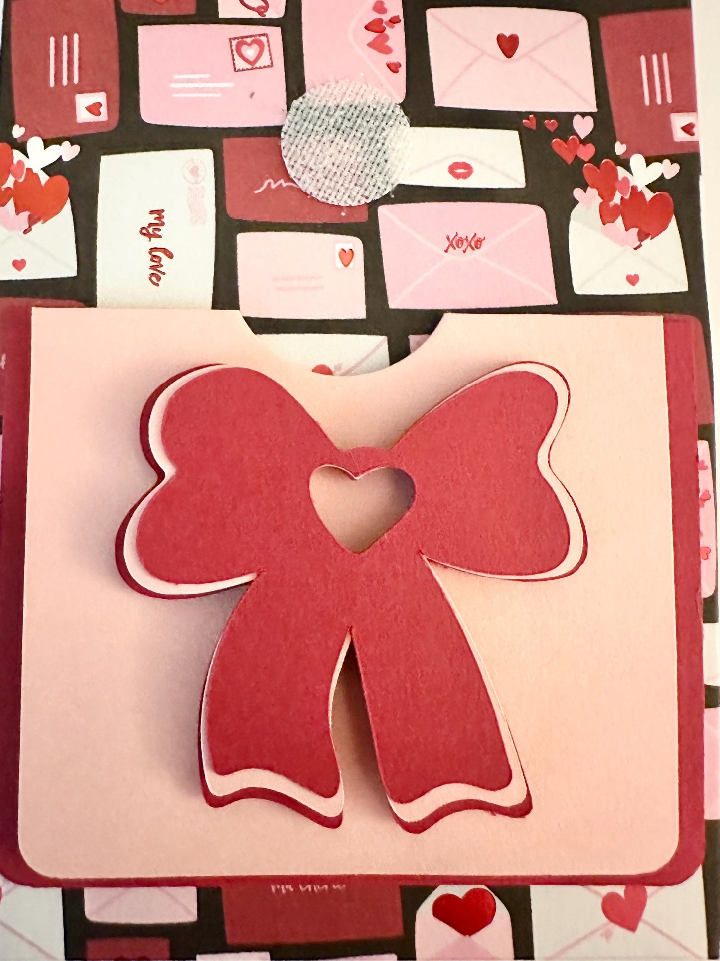 3D Paper Backpack Gift Box - Handmade Cardstock Favor Bag with Bow and Ribbon Straps - Pink & Red Envelope Print - Cute Stationery Holder