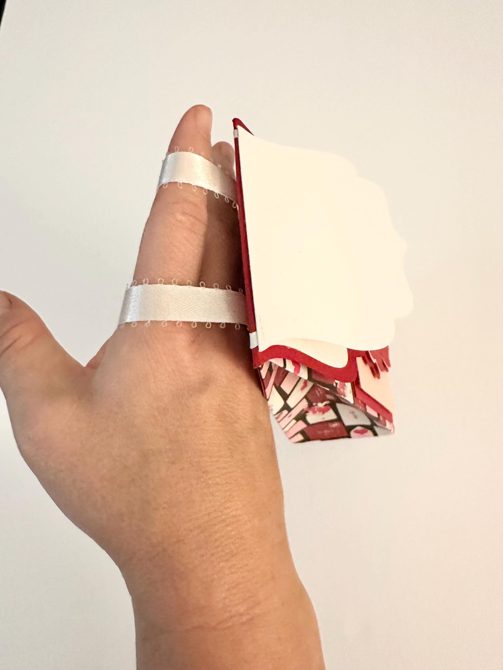 3D Paper Backpack Gift Box - Handmade Cardstock Favor Bag with Bow and Ribbon Straps - Pink & Red Envelope Print - Cute Stationery Holder