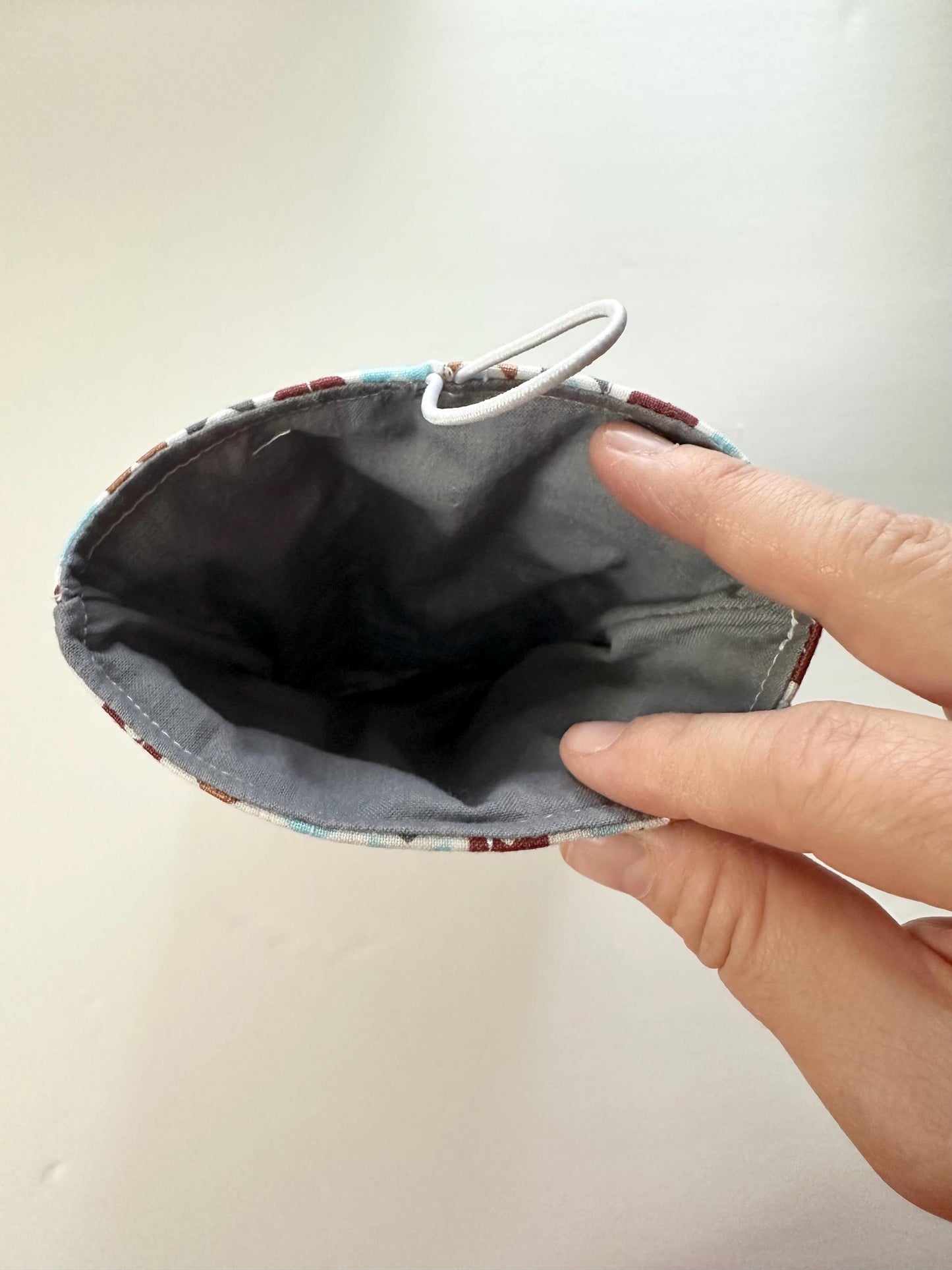 Mini Book Sleeve 5x7 Quilted Travel Pouch – Boho Tribal Teal Gray Gold Brown Organizer – Elastic Button Closure Small Cosmetic Bag