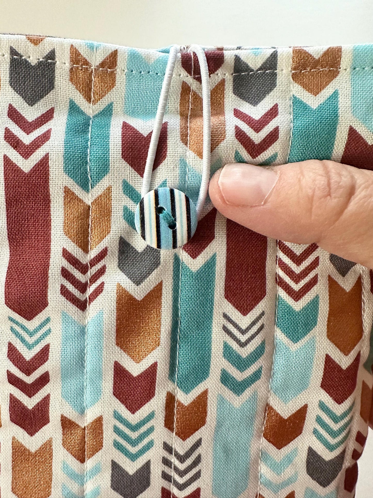 Mini Book Sleeve 5x7 Quilted Travel Pouch – Boho Tribal Teal Gray Gold Brown Organizer – Elastic Button Closure Small Cosmetic Bag