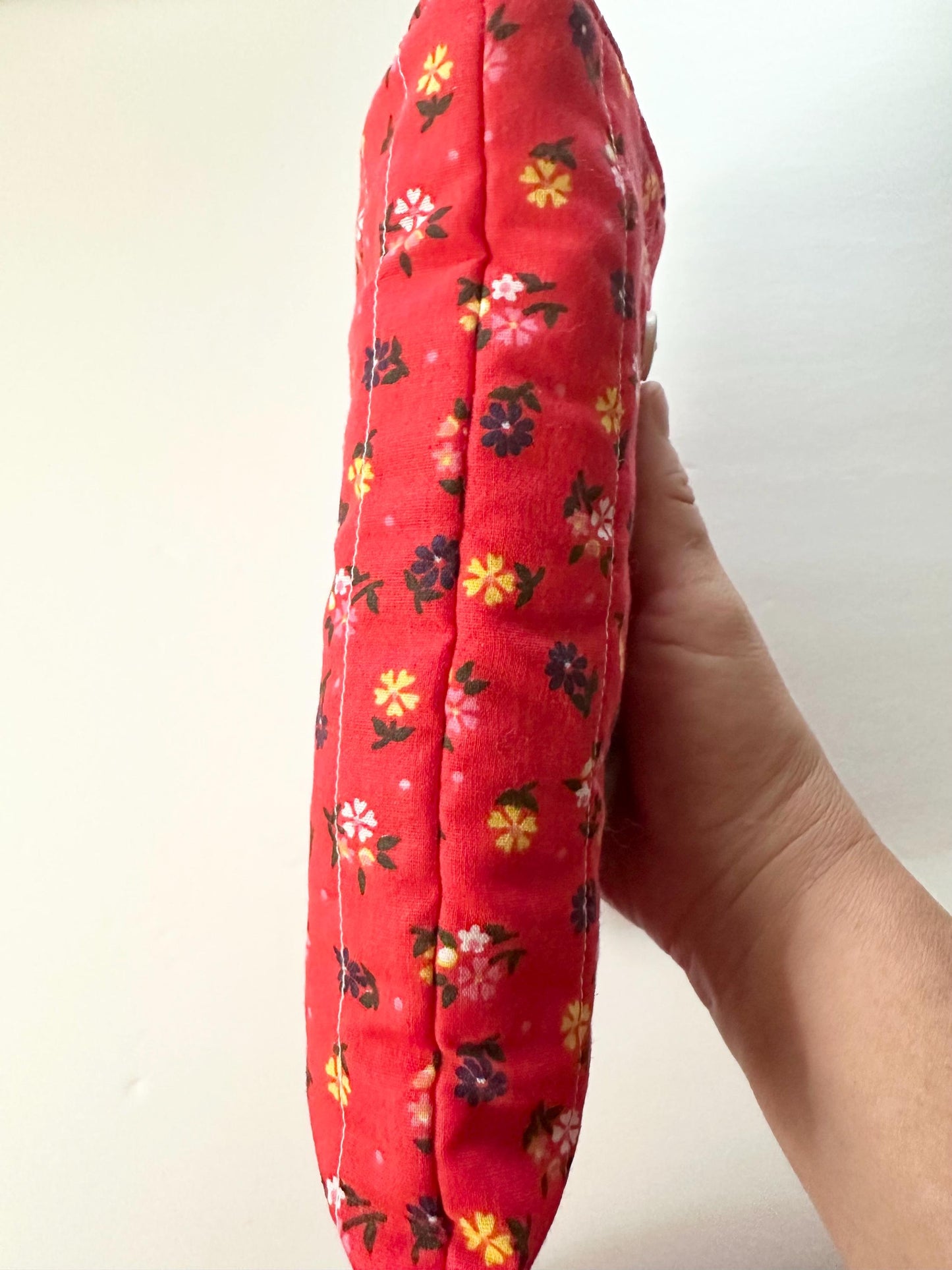 6x9 Handmade Floral Book Sleeve – Quilted Pouch, Reddish Orange, Green With Polkadots Button Elastic Closure, Journal or Devotional Case