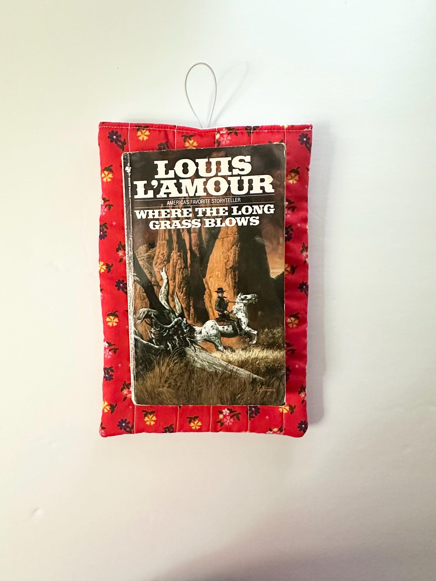 6x9 Handmade Floral Book Sleeve – Quilted Pouch, Reddish Orange, Green With Polkadots Button Elastic Closure, Journal or Devotional Case