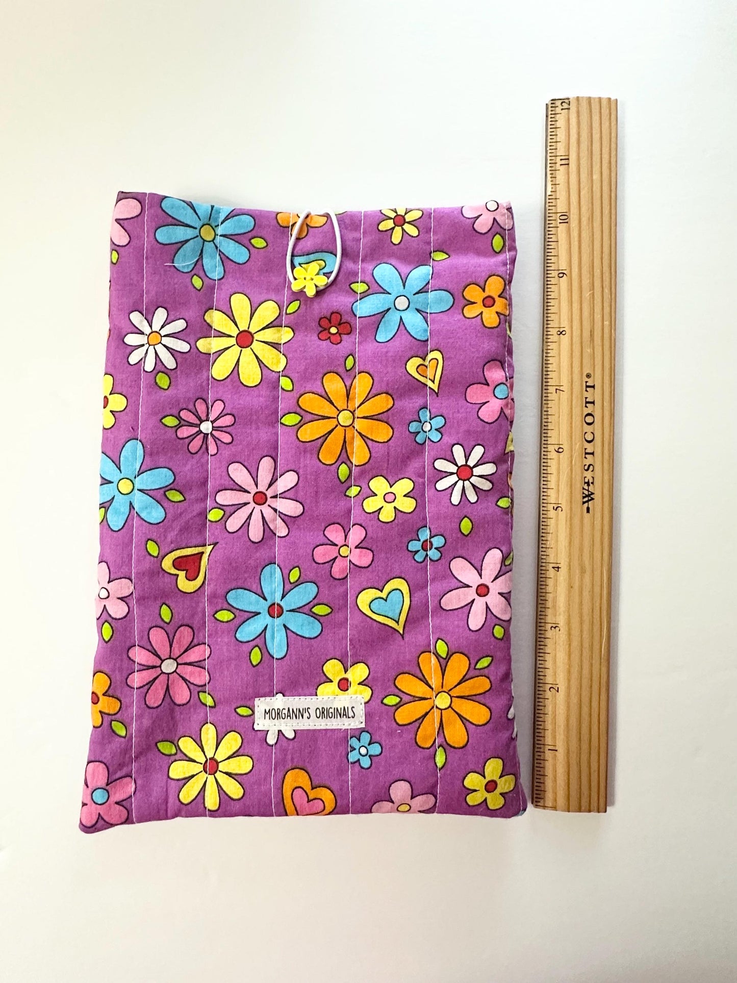 Retro Purple Floral and Hearts Book Sleeve 6x9 Quilted Mini Pouch Travel Organizer Journal Case Devotional Holder Handmade Gift