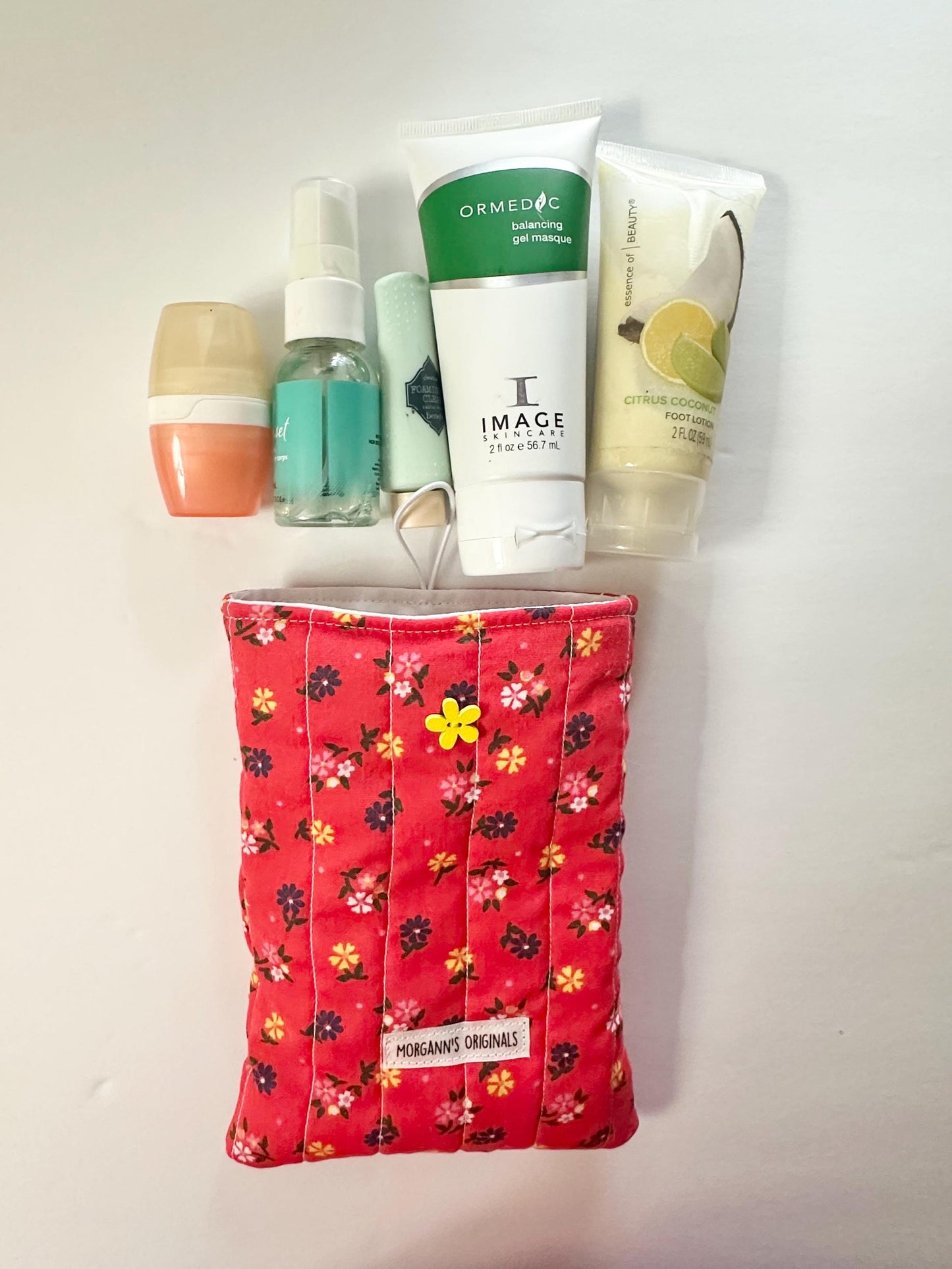 Mini Quilted Pouch with Button Closure – Small Floral Book Sleeve 5x7, Travel Size Organizer, Lined Fabric Mini Case
