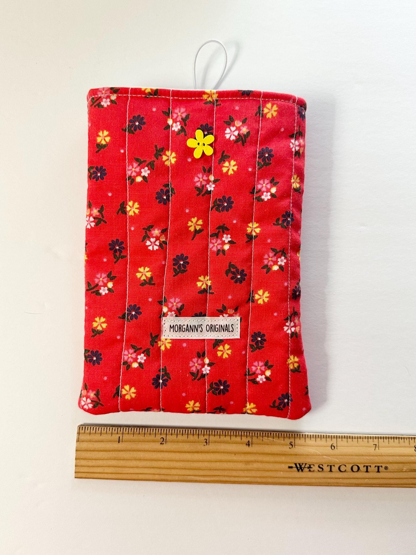 Mini Quilted Pouch with Button Closure – Small Floral Book Sleeve 5x7, Travel Size Organizer, Lined Fabric Mini Case
