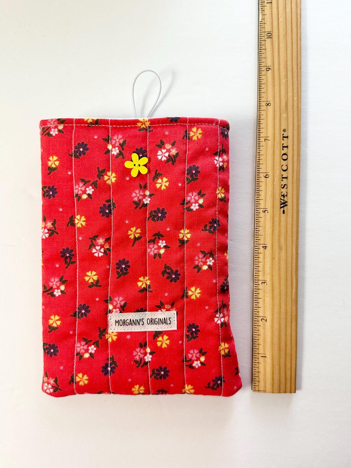 Mini Quilted Pouch with Button Closure – Small Floral Book Sleeve 5x7, Travel Size Organizer, Lined Fabric Mini Case