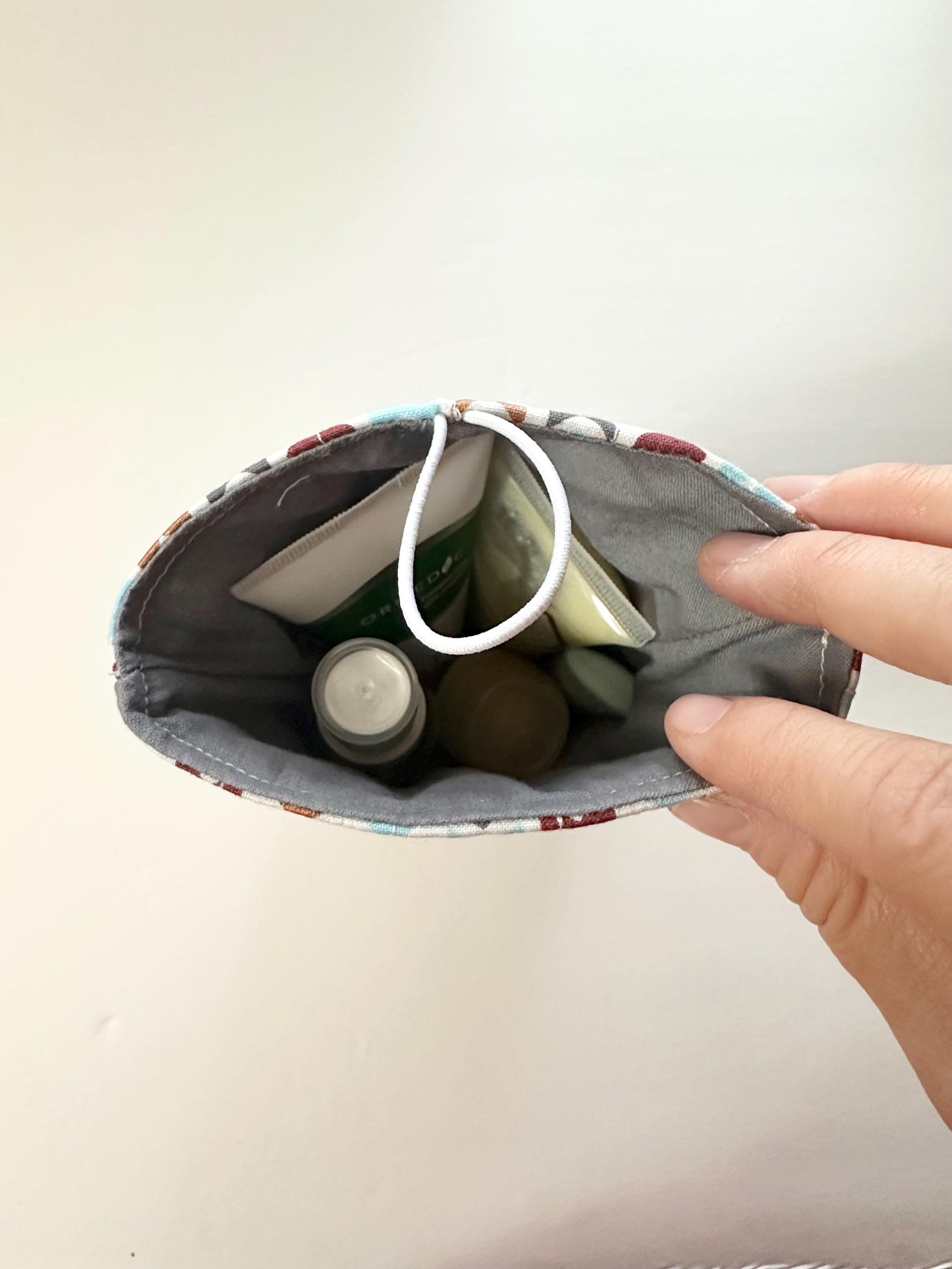 Mini Book Sleeve 5x7 Quilted Travel Pouch – Boho Tribal Teal Gray Gold Brown Organizer – Elastic Button Closure Small Cosmetic Bag