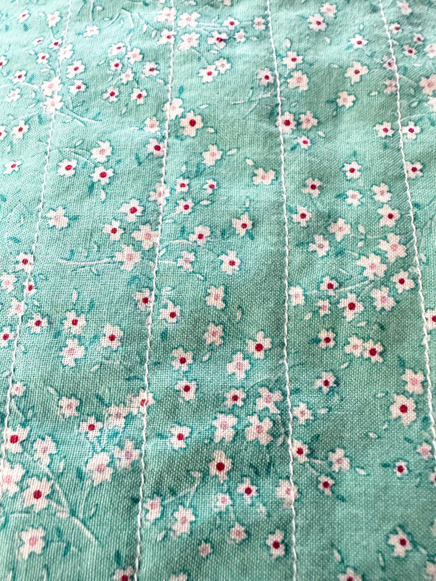 Teal Floral Mini Book Sleeve 5x7 – Quilted Spring Travel Pouch with Red Button Closure, Small Journal Cover, Devotional Case, Handmade Gift