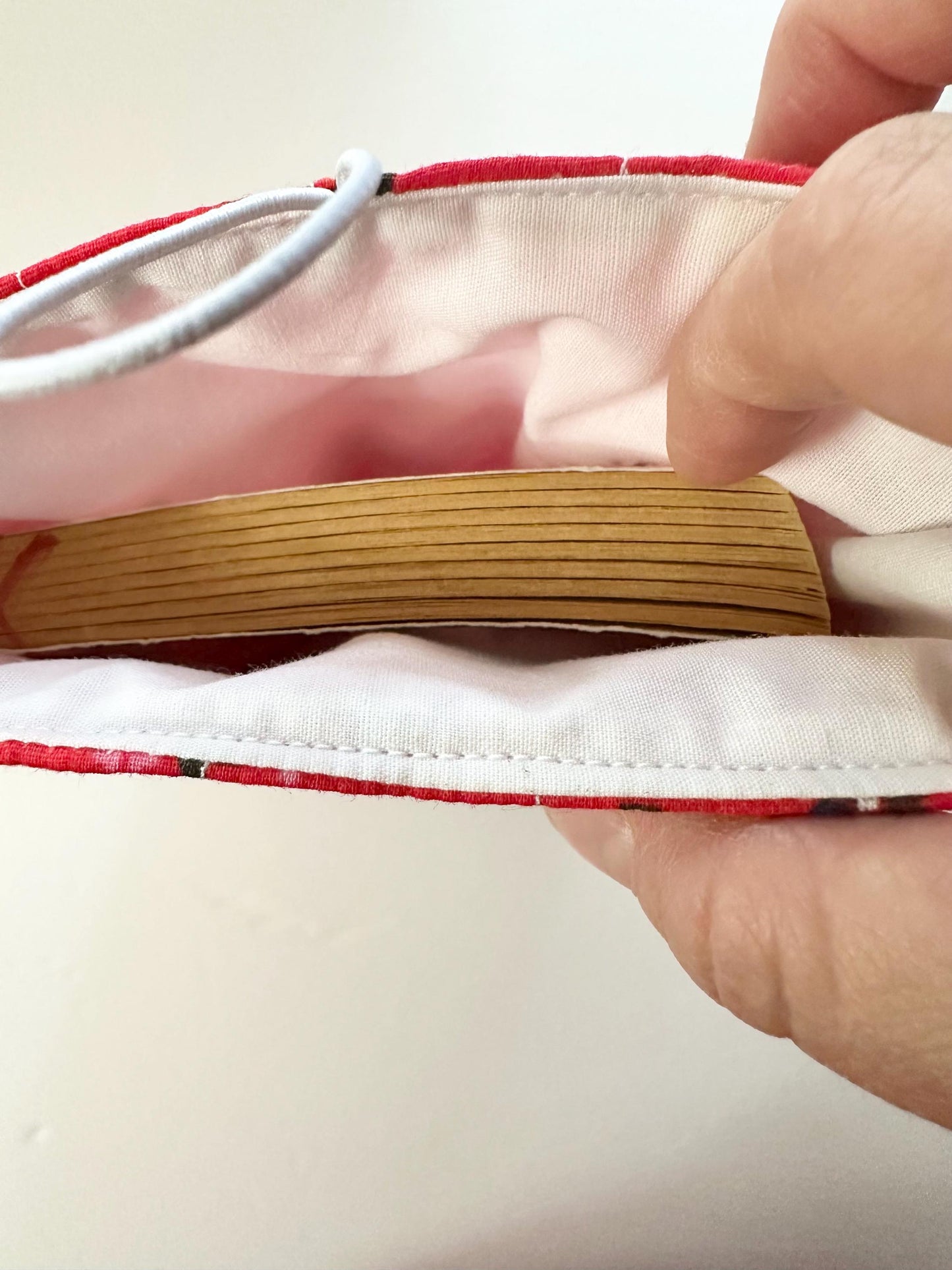 6x9 Handmade Floral Book Sleeve – Quilted Pouch, Reddish Orange, Green With Polkadots Button Elastic Closure, Journal or Devotional Case