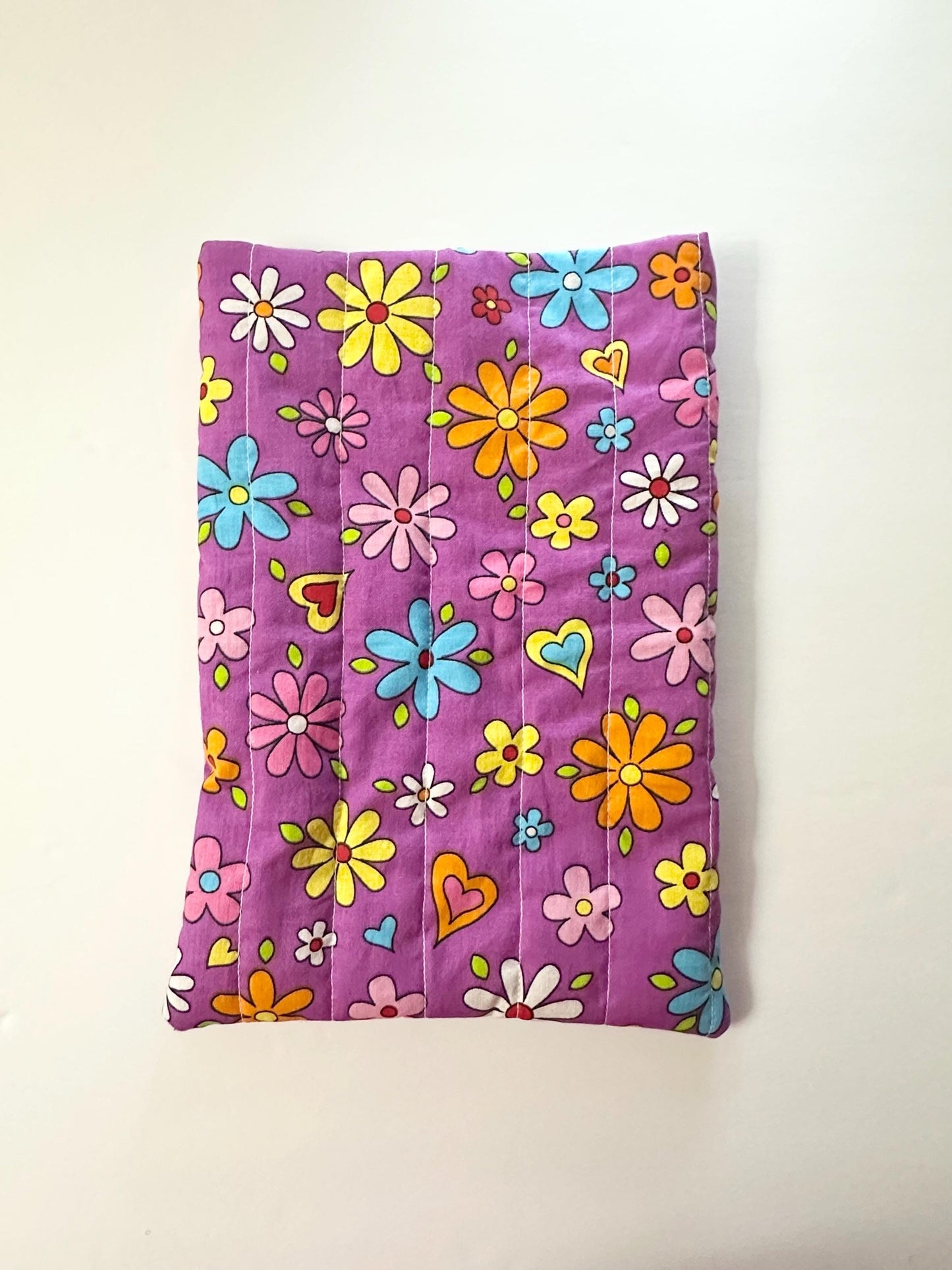 Retro Purple Floral and Hearts Book Sleeve 6x9 Quilted Mini Pouch Travel Organizer Journal Case Devotional Holder Handmade Gift