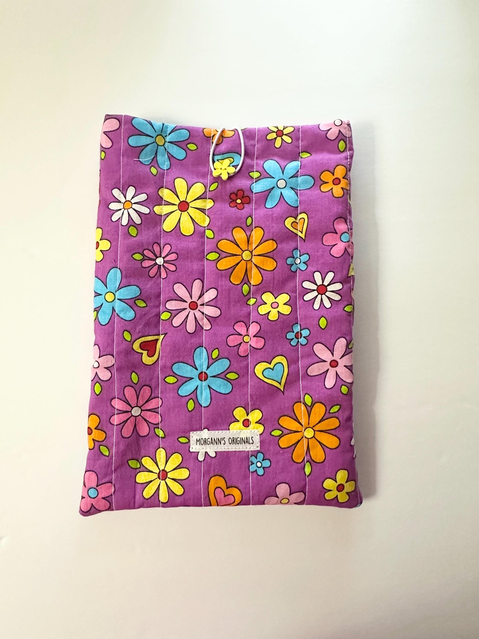 Retro Purple Floral and Hearts Book Sleeve 6x9 Quilted Mini Pouch Travel Organizer Journal Case Devotional Holder Handmade Gift