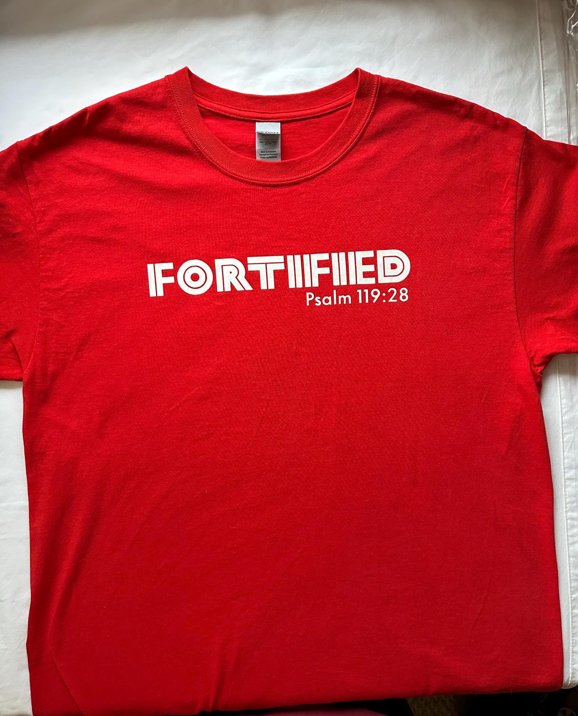 XLarge Red Christian T-Shirt – Faith Based Graphic Tee, Jesus Scripture Shirt for Men & Women, Fortified Line Inspired by Vision