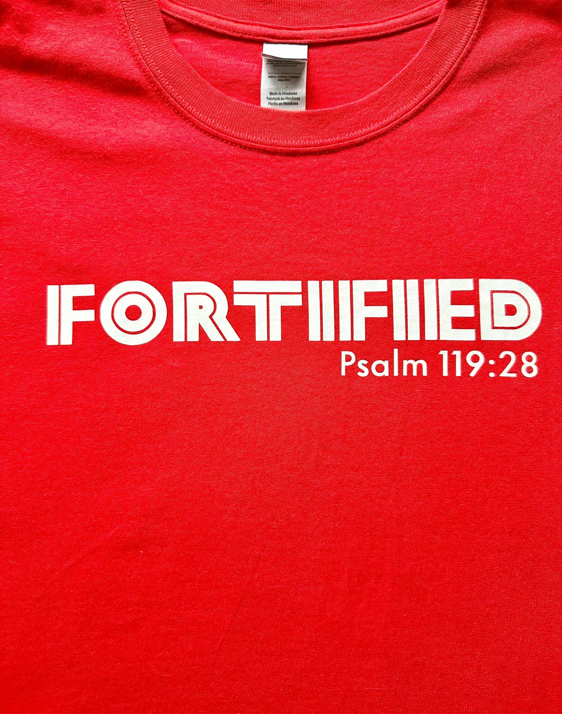 XLarge Red Christian T-Shirt – Faith Based Graphic Tee, Jesus Scripture Shirt for Men & Women, Fortified Line Inspired by Vision
