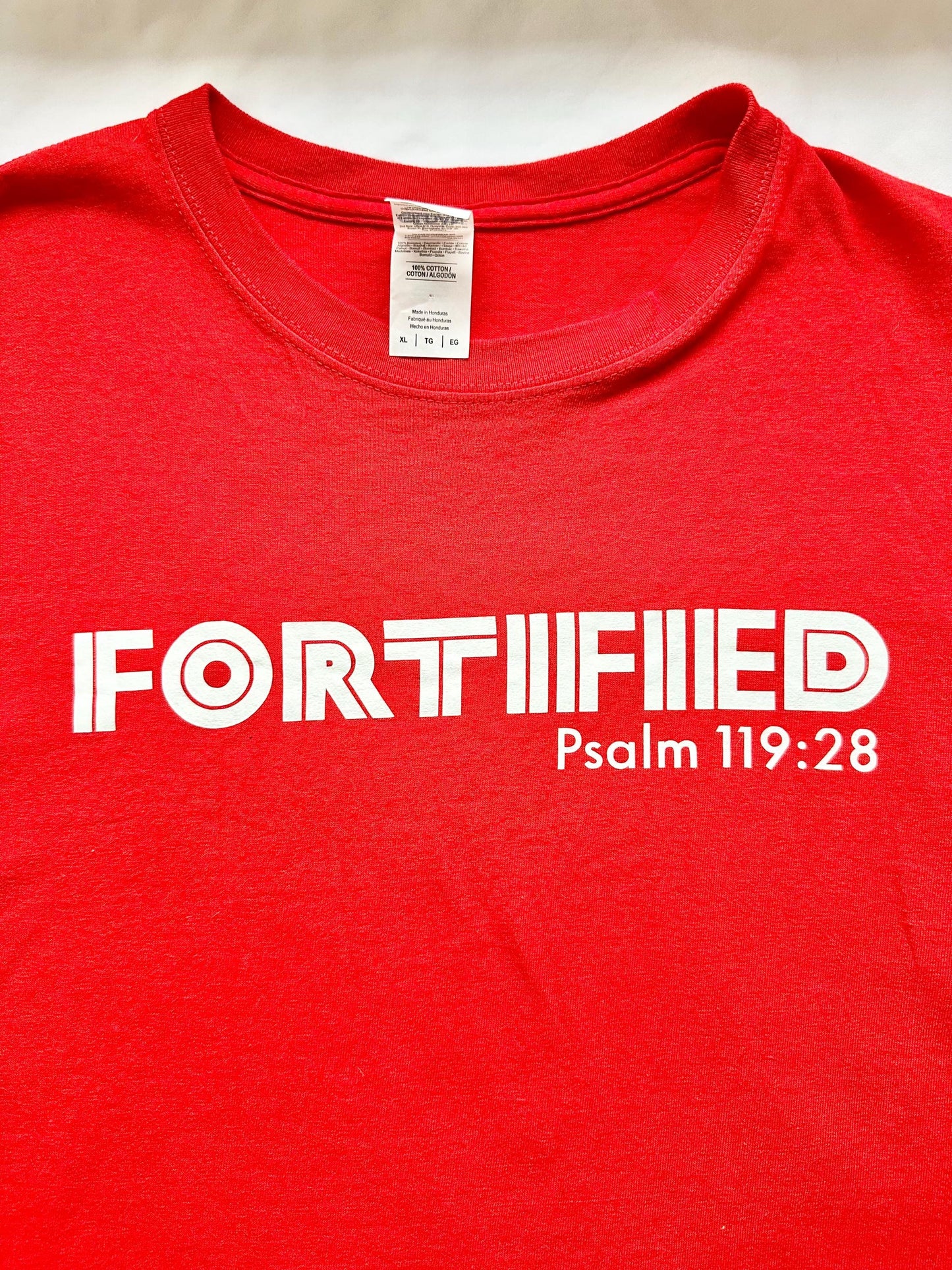 XLarge Red Christian T-Shirt – Faith Based Graphic Tee, Jesus Scripture Shirt for Men & Women, Fortified Line Inspired by Vision