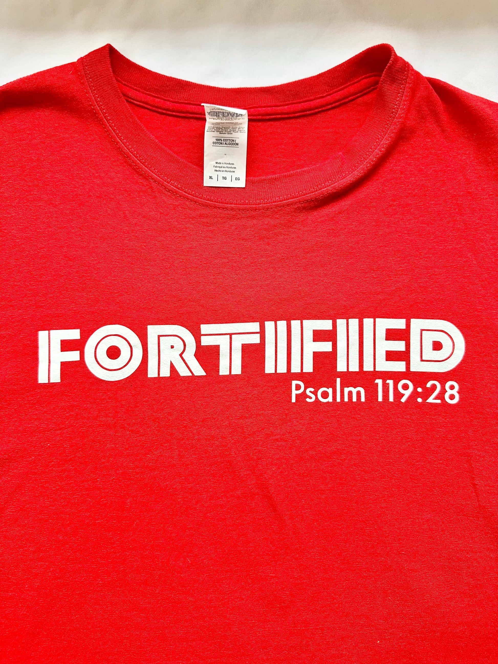 XLarge Red Christian T-Shirt – Faith Based Graphic Tee, Jesus Scripture Shirt for Men & Women, Fortified Line Inspired by Vision