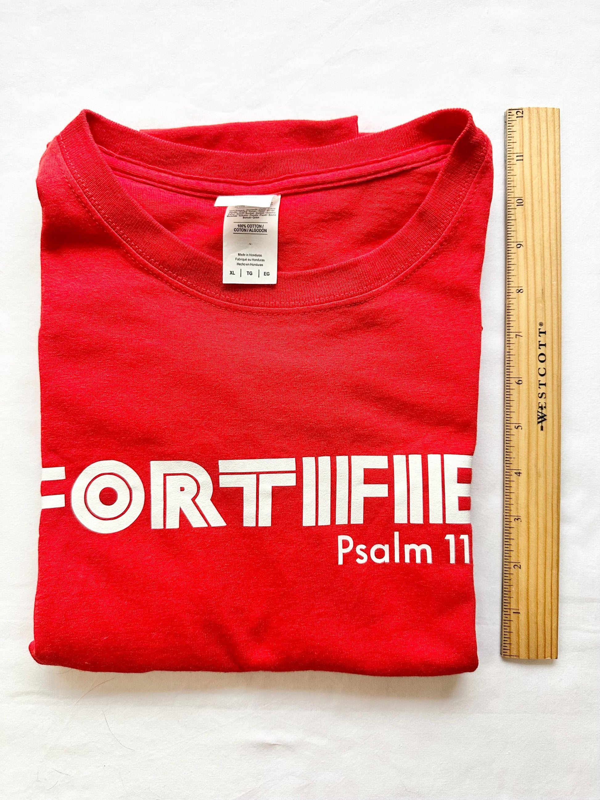 XLarge Red Christian T-Shirt – Faith Based Graphic Tee, Jesus Scripture Shirt for Men & Women, Fortified Line Inspired by Vision